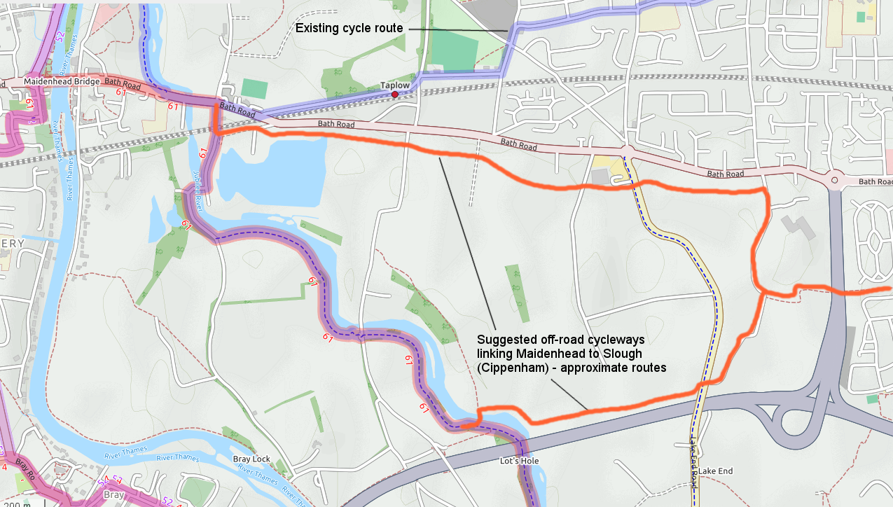 Possible cycle routes south of the A4