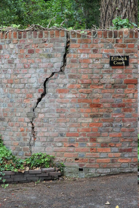 Crack in modern section of wall