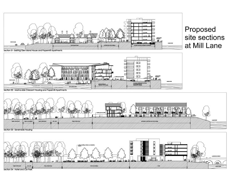 Propsed site sections at Mill Lane